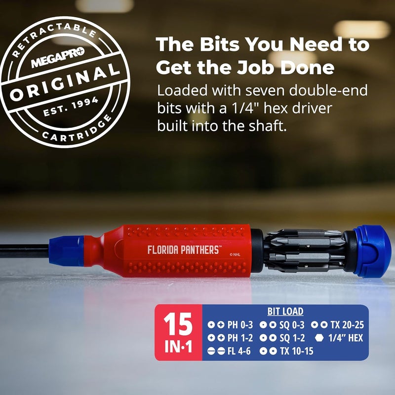 Megapro ® NHL® Team Edition Multi-bit Screwdriver | Officially Licensed NHL® Gear | Durable, Ergonomic, Pro-Grade Screwdriver (Florida Panthers™) - Image 3